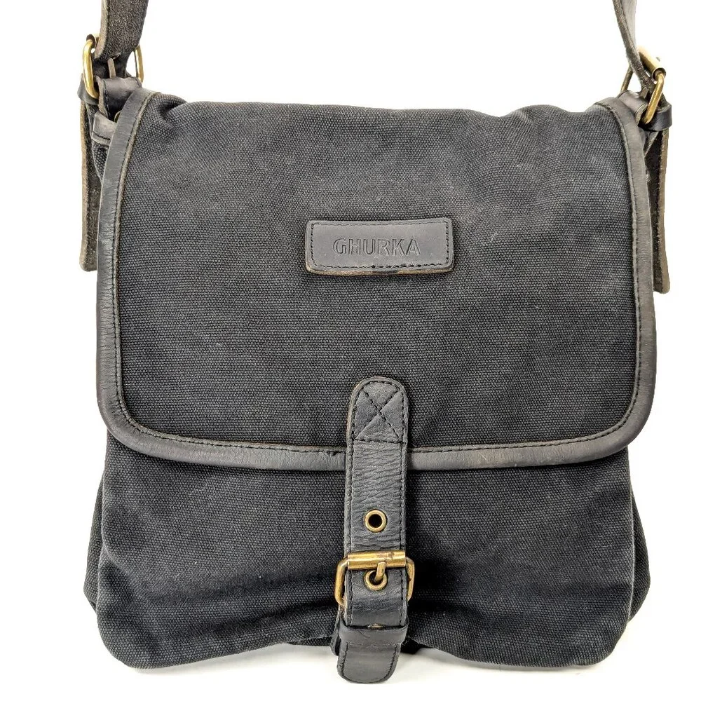 GHURKA Black Denim and Leather Rugged Messenger Crossbody - Picture 4 of 16